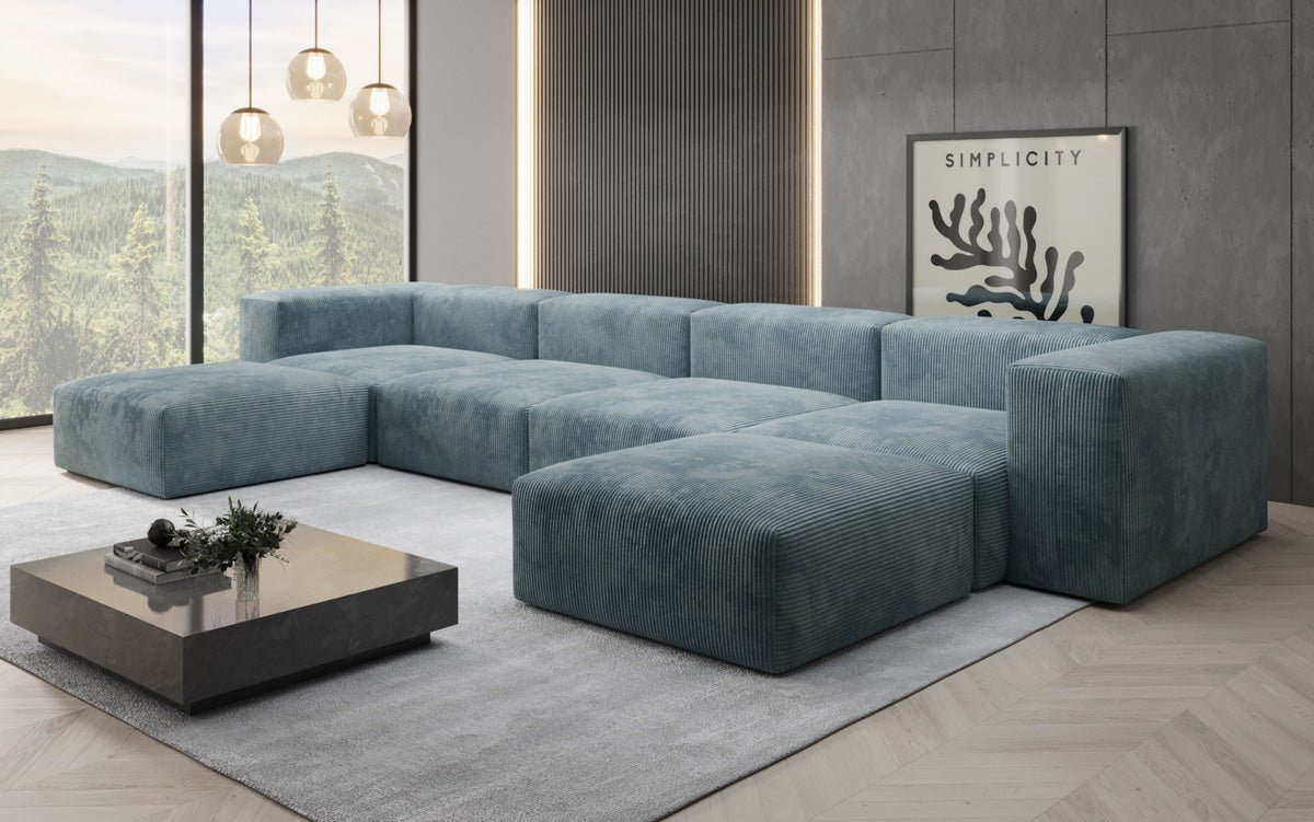 Designer U Sofa Snug in Ribstof