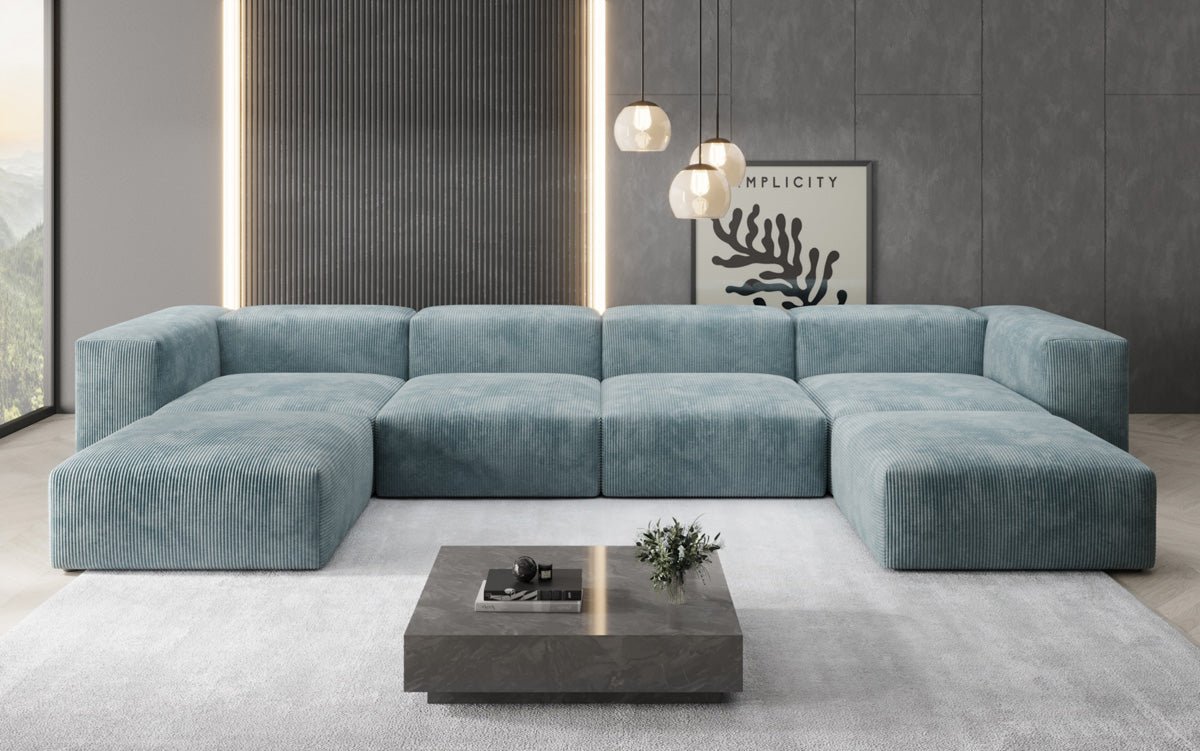 Designer U Sofa Snug in Ribstof