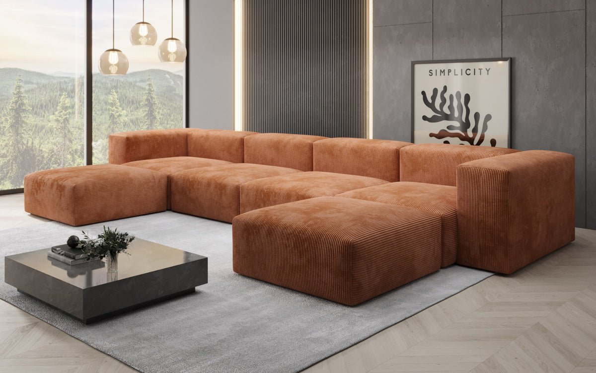 Designer U Sofa Snug in Ribstof