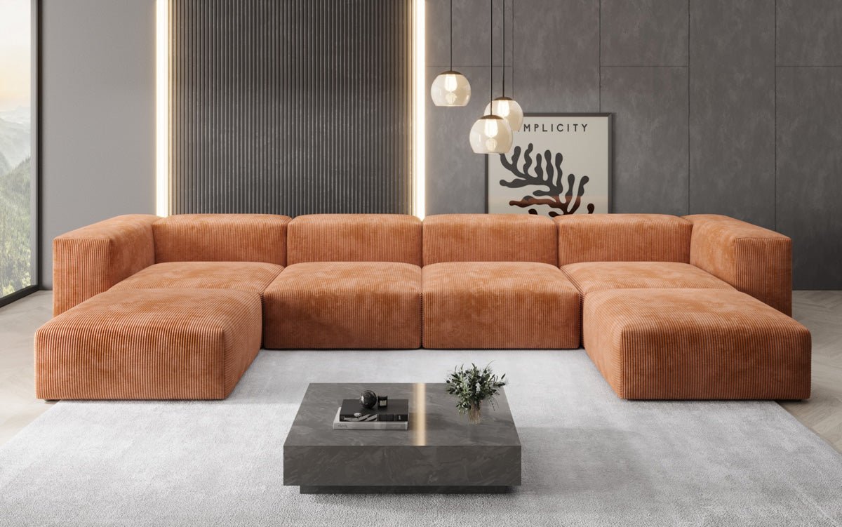 Designer U Sofa Snug in Ribstof