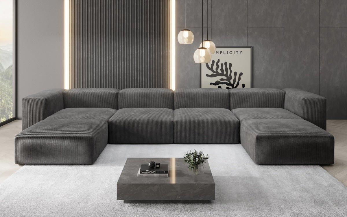 Designer U Sofa Snug in Ribstof