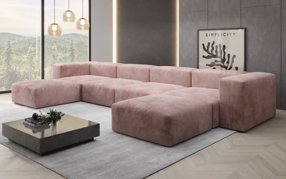 Designer U Sofa Snug in Ribstof