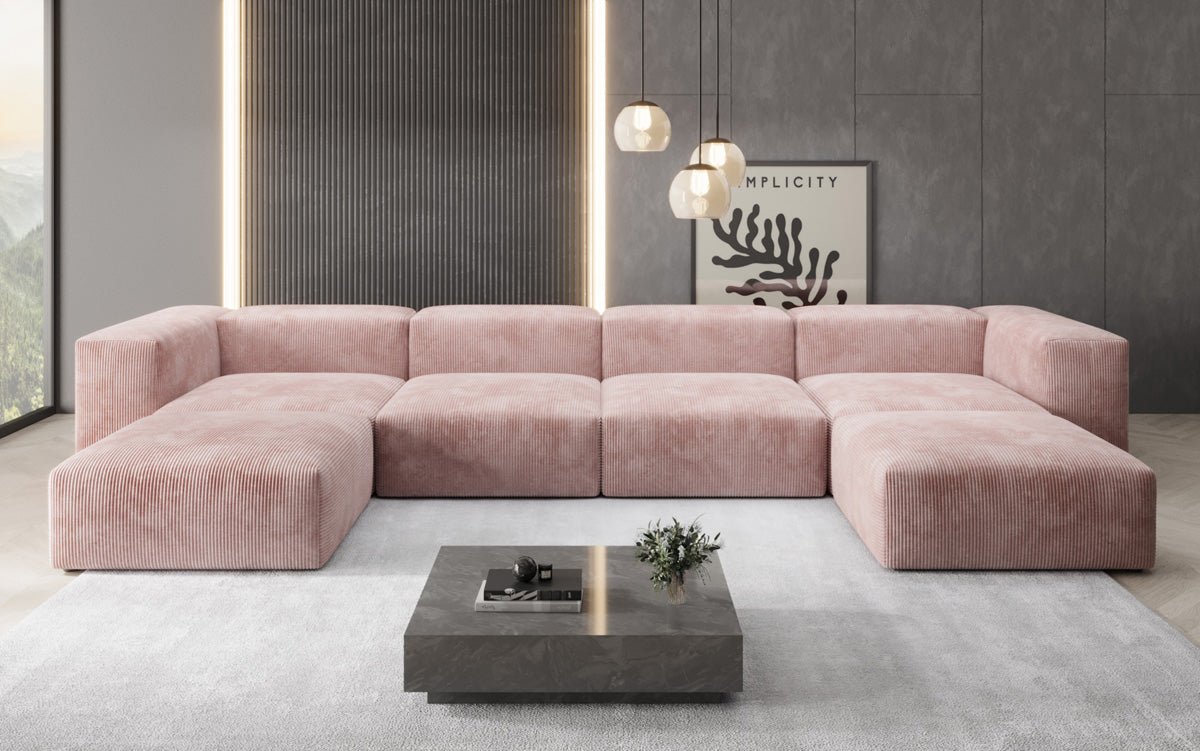Designer U Sofa Snug in Ribstof
