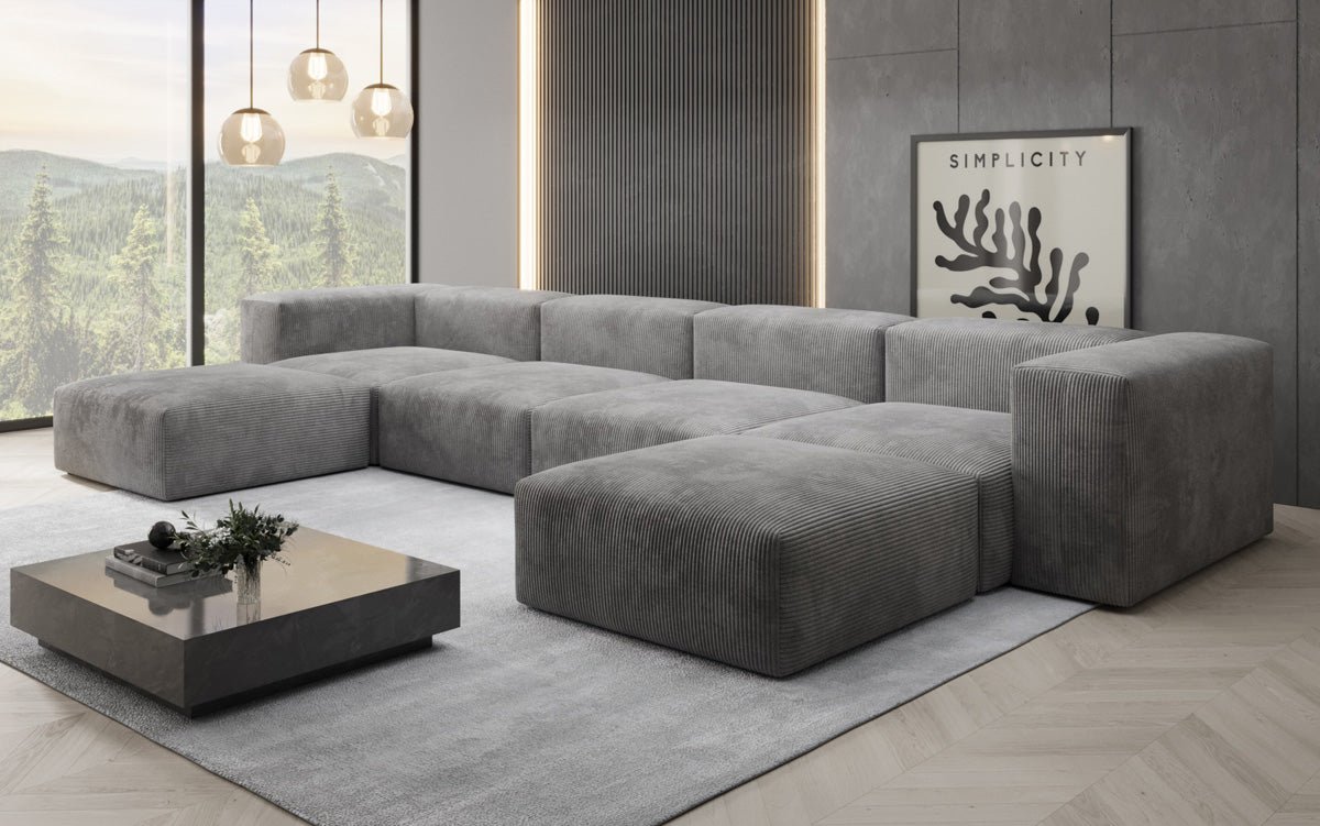 Designer U Sofa Snug in Ribstof