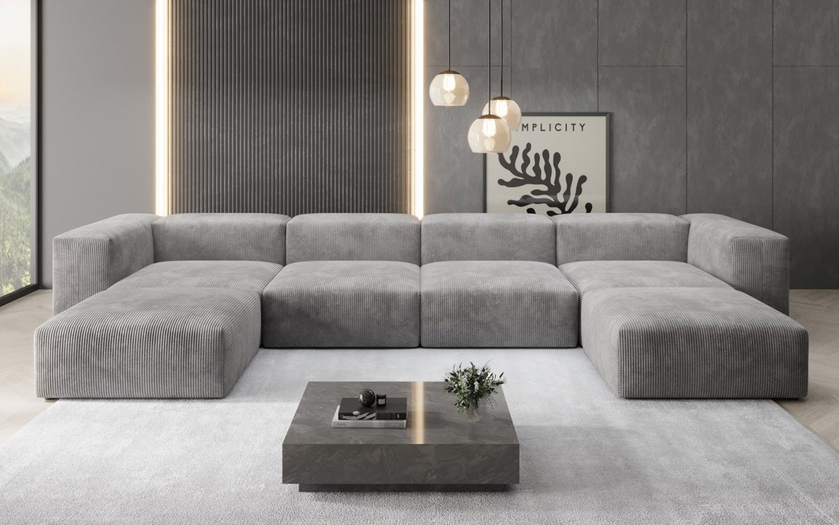 Designer U Sofa Snug in Ribstof