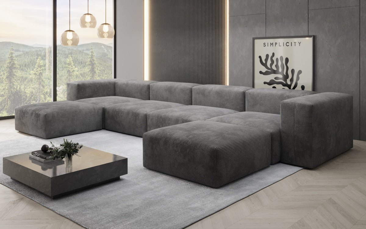 Designer U Sofa Snug in Ribstof