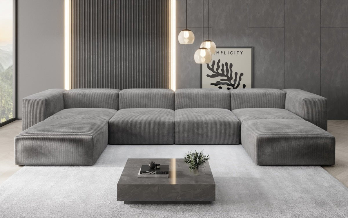 Designer U Sofa Snug in Ribstof