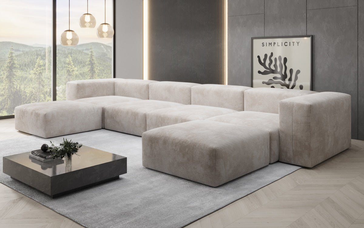 Designer U Sofa Snug in Ribstof
