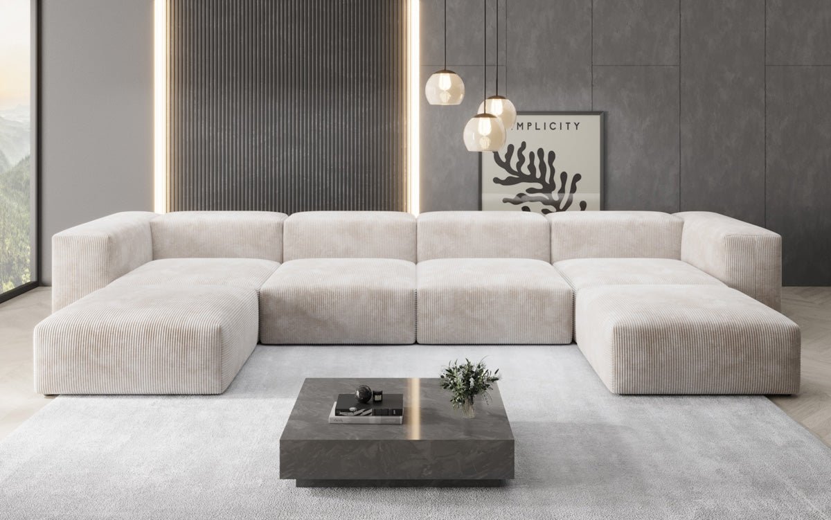 Designer U Sofa Snug in Ribstof