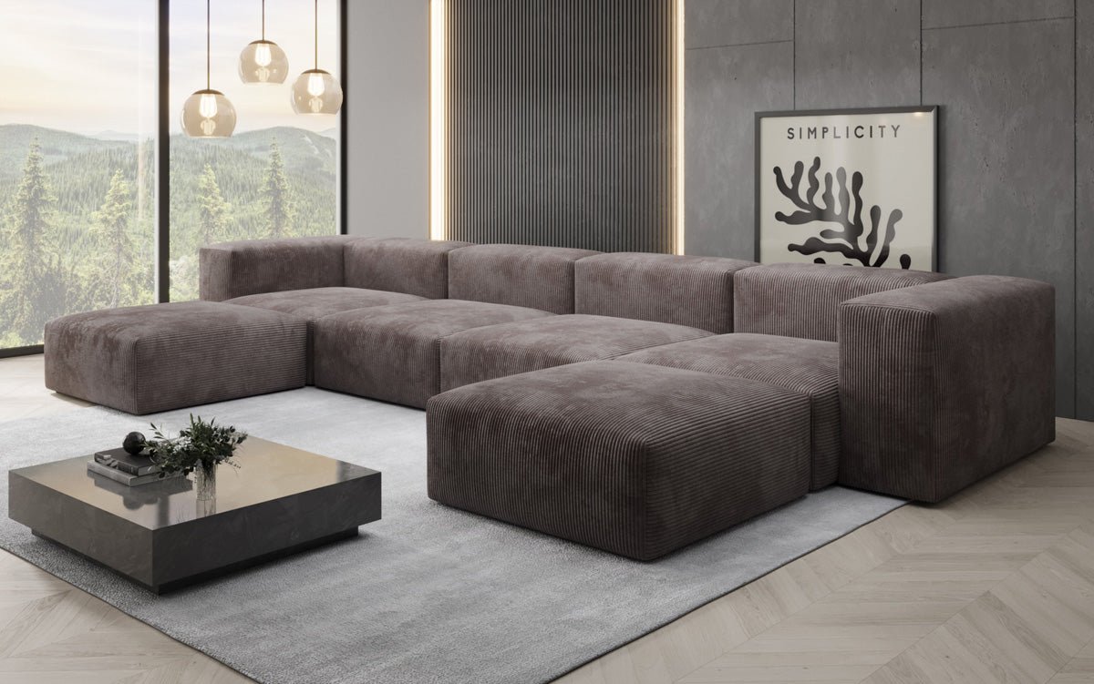 Designer U Sofa Snug in Ribstof
