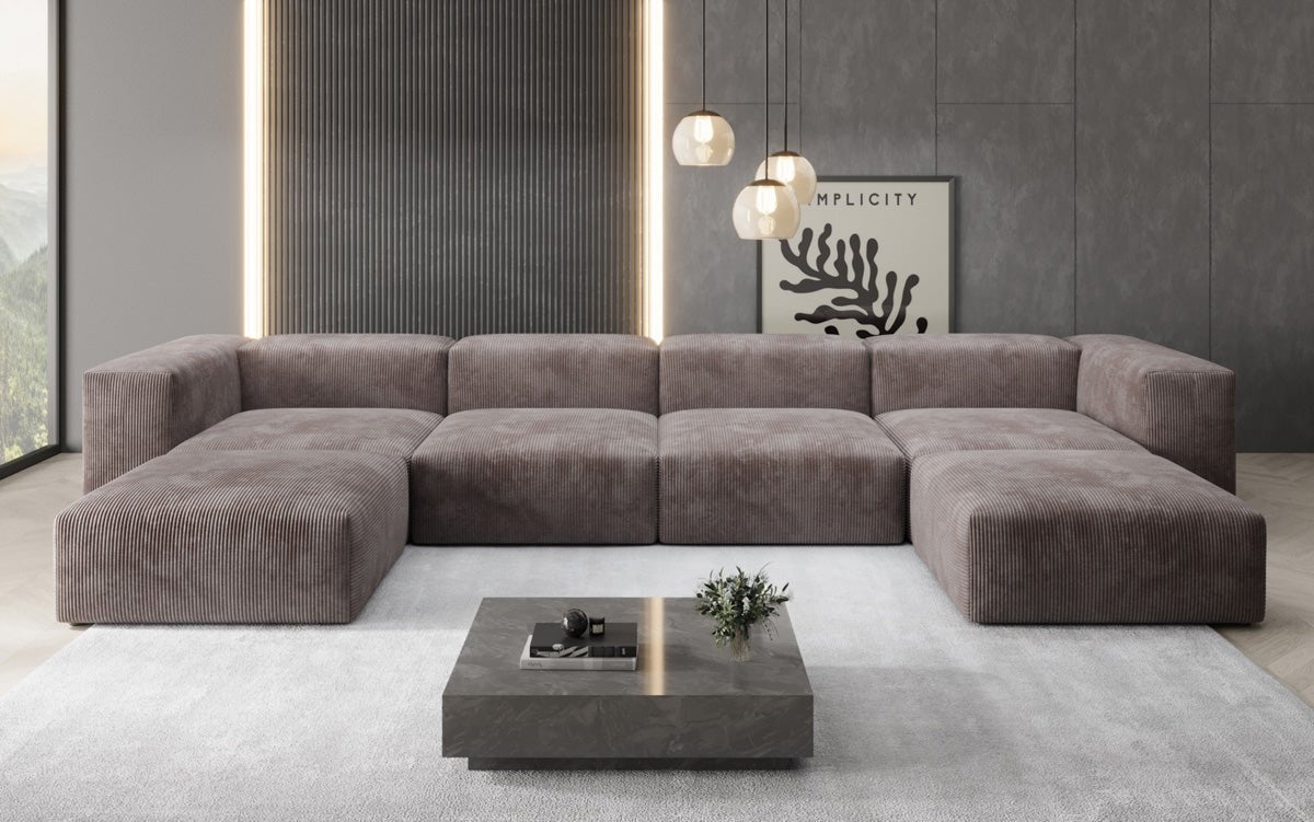 Designer U Sofa Snug in Ribstof