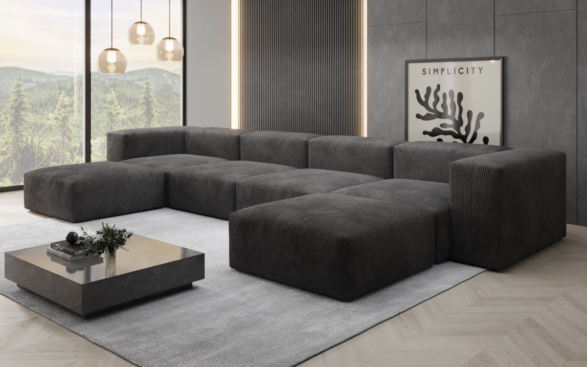 Designer U Sofa Snug in Ribstof