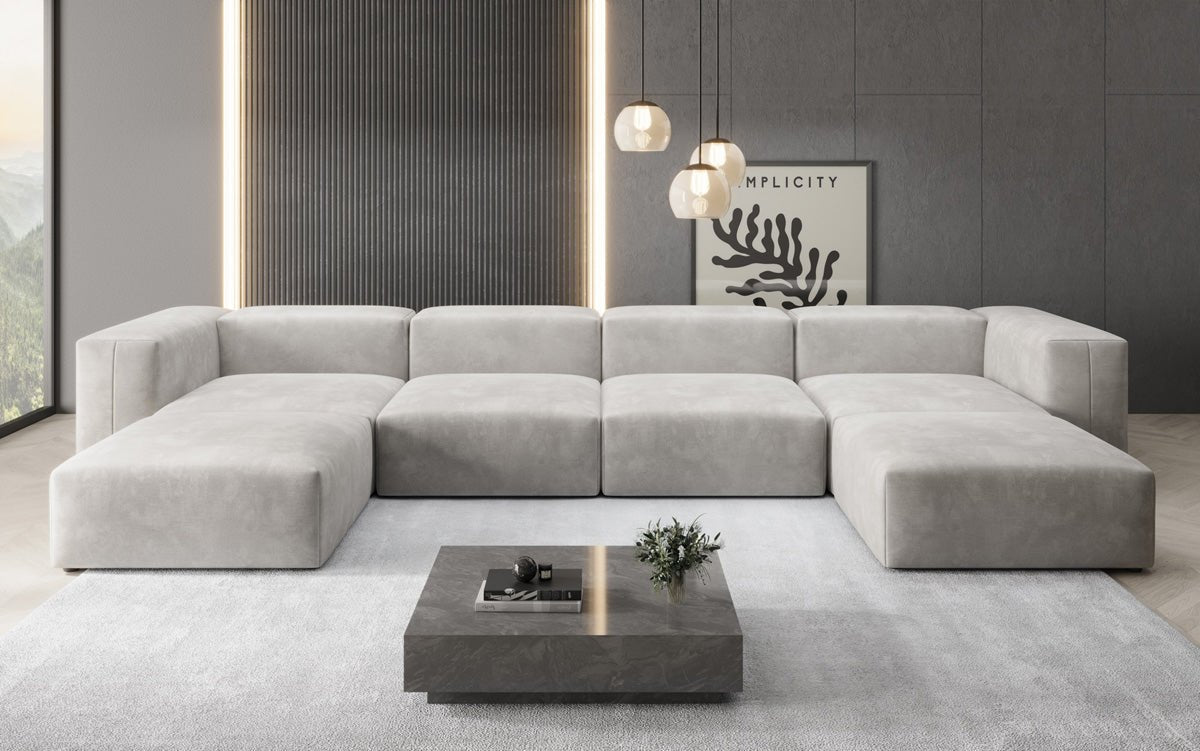 Ontwerper U Sofa Snug in Fluweel