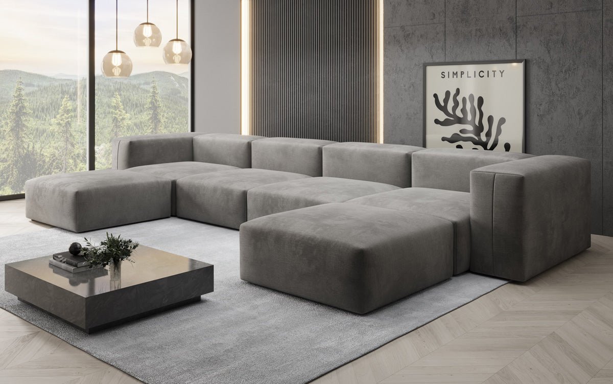 Ontwerper U Sofa Snug in Fluweel