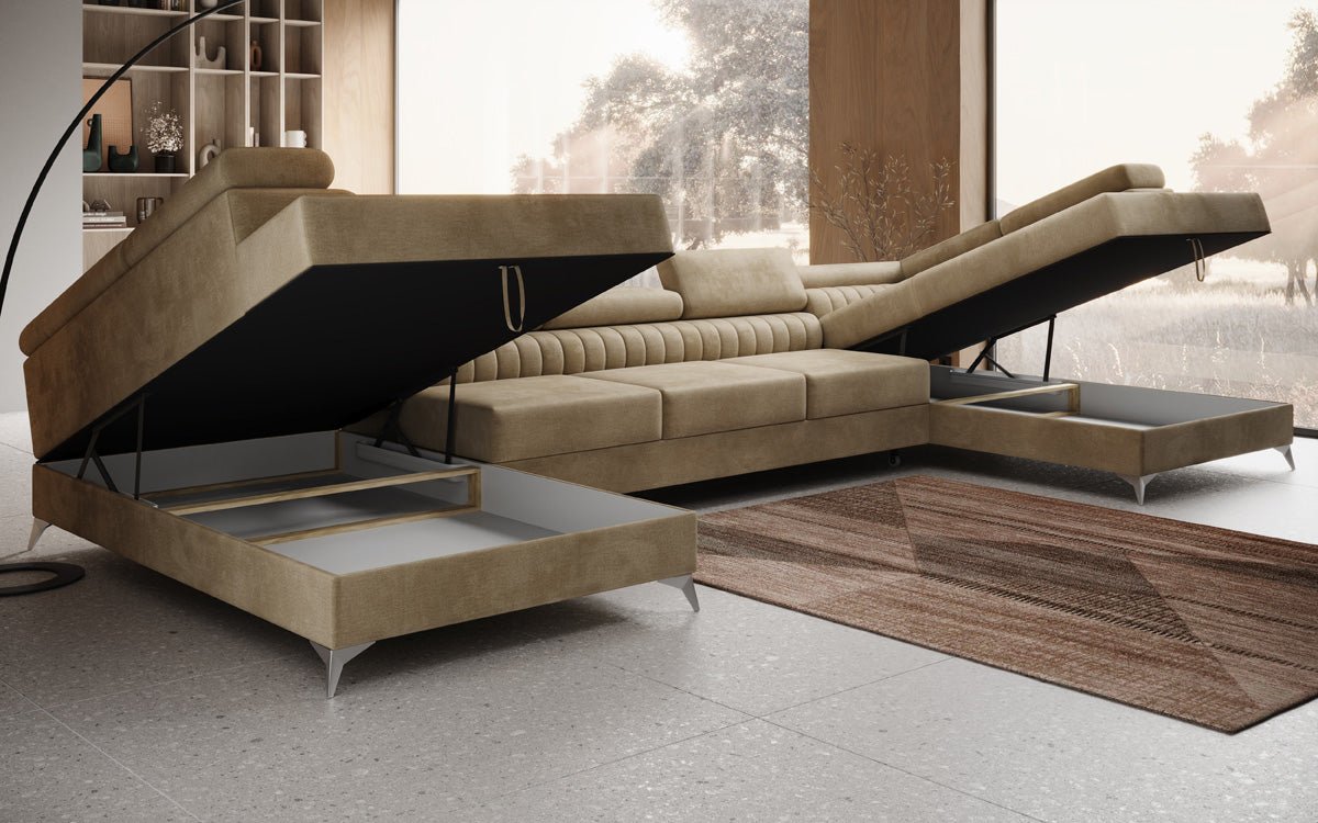 Designerbank Aurea U XXL met slaap- en klapfunctie in Fluweel