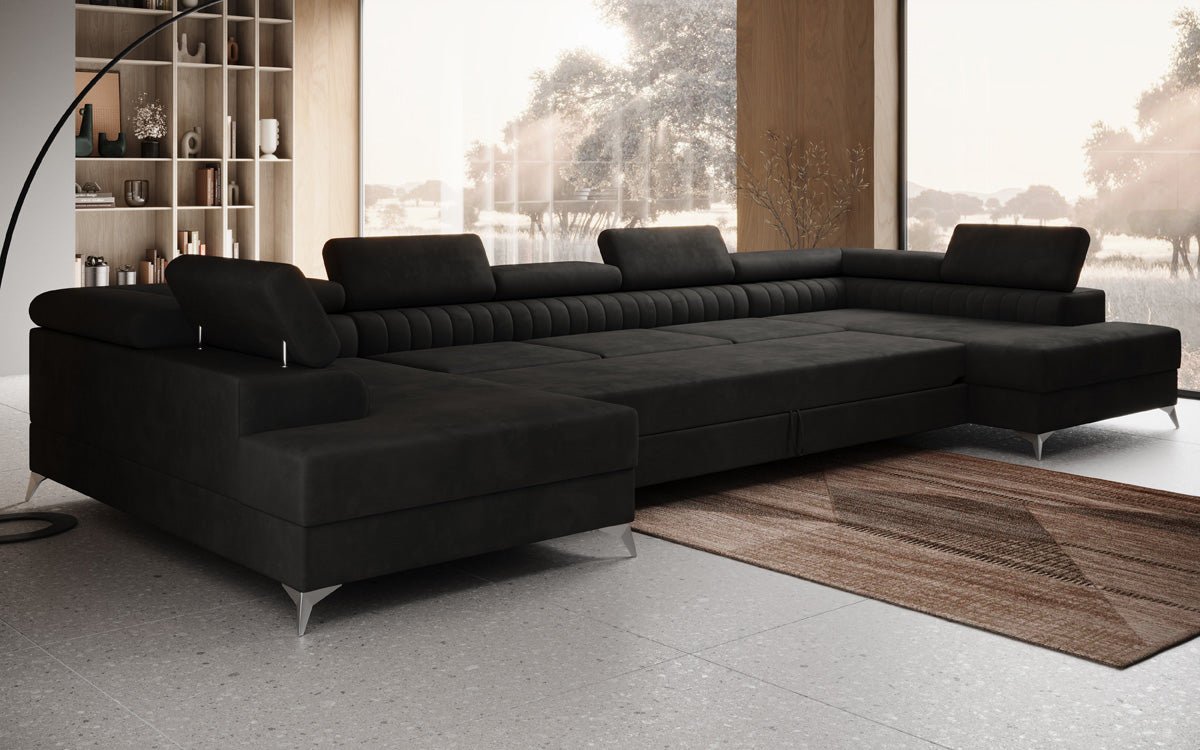 Designerbank Aurea U XXL met slaap- en klapfunctie in Fluweel