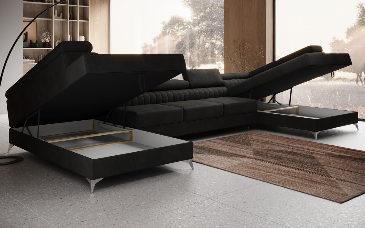 Designerbank Aurea U XXL met slaap- en klapfunctie in Fluweel