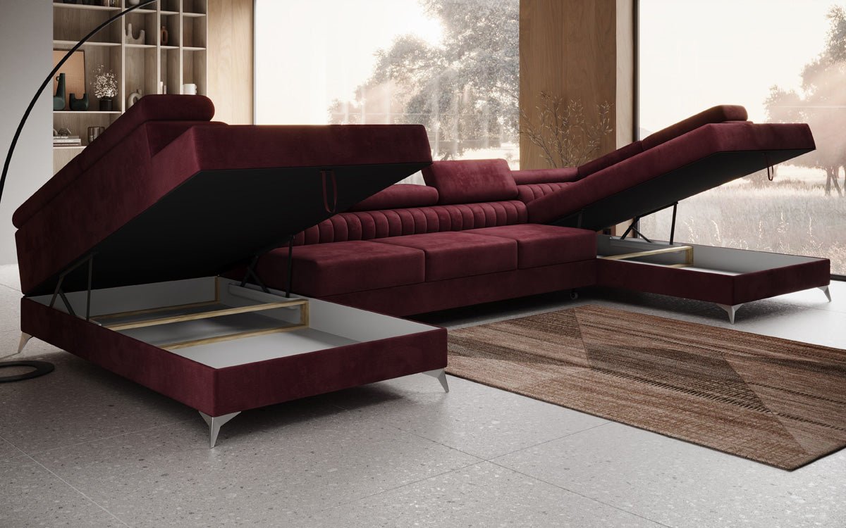 Designerbank Aurea U XXL met slaap- en klapfunctie in Fluweel