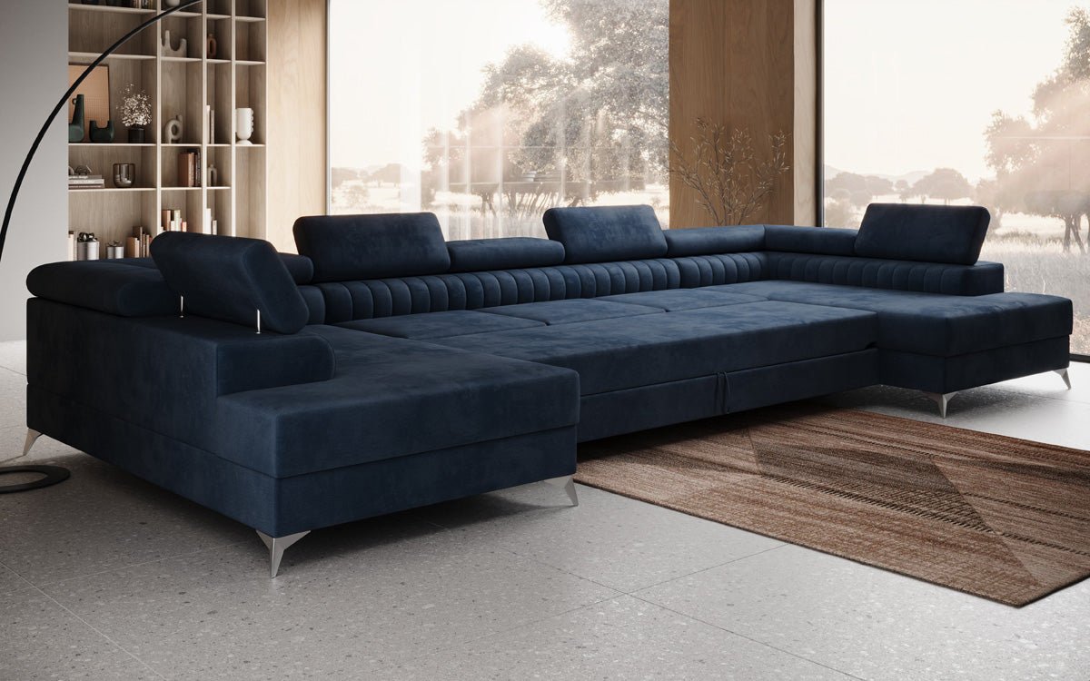 Designerbank Aurea U XXL met slaap- en klapfunctie in Fluweel