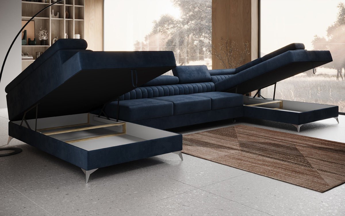 Designerbank Aurea U XXL met slaap- en klapfunctie in Fluweel
