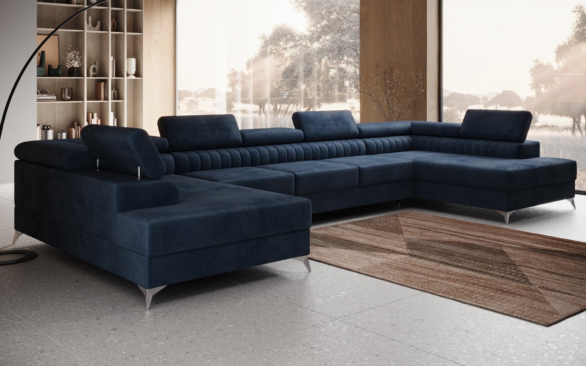 Designerbank Aurea U XXL met slaap- en klapfunctie in Fluweel