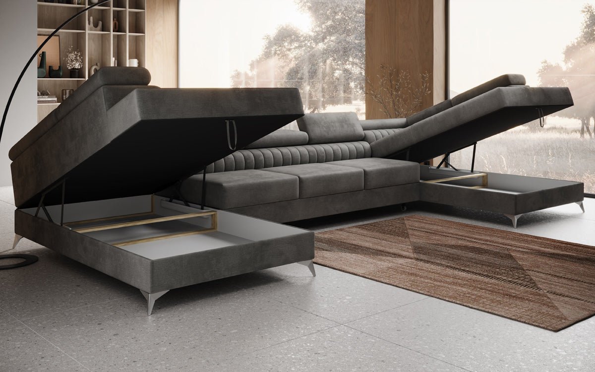 Designerbank Aurea U XXL met slaap- en klapfunctie in Fluweel