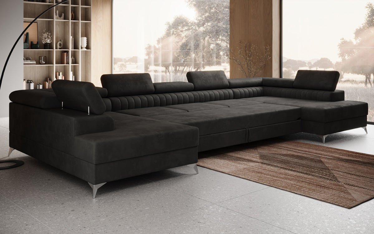 Designerbank Aurea U XXL met slaap- en klapfunctie in Fluweel
