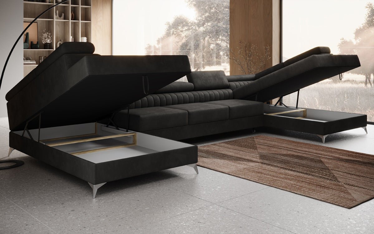 Designerbank Aurea U XXL met slaap- en klapfunctie in Fluweel