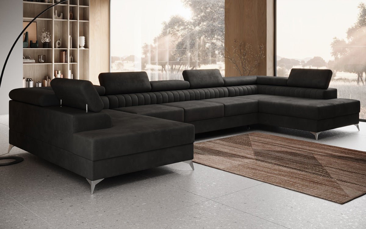 Designerbank Aurea U XXL met slaap- en klapfunctie in Fluweel