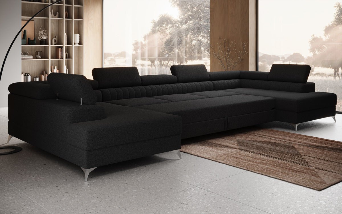 Designerbank Aurea U XXL met slaap- en klapfunctie in Bouclé