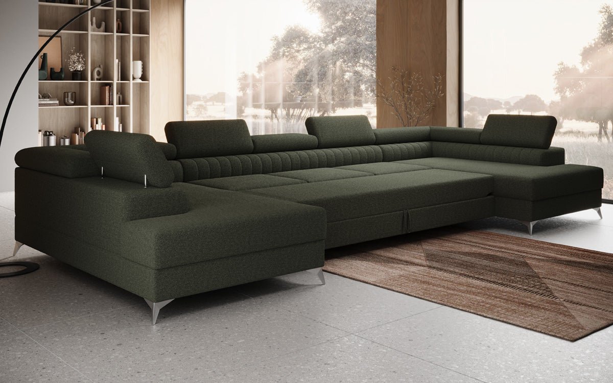 Designerbank Aurea U XXL met slaap- en klapfunctie in Bouclé
