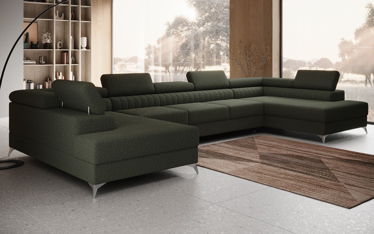 Designerbank Aurea U XXL met slaap- en klapfunctie in Bouclé