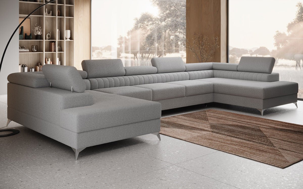 Designerbank Aurea U XXL met slaap- en klapfunctie in Bouclé