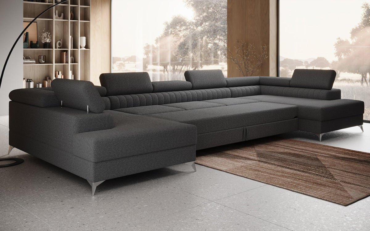 Designerbank Aurea U XXL met slaap- en klapfunctie in Bouclé