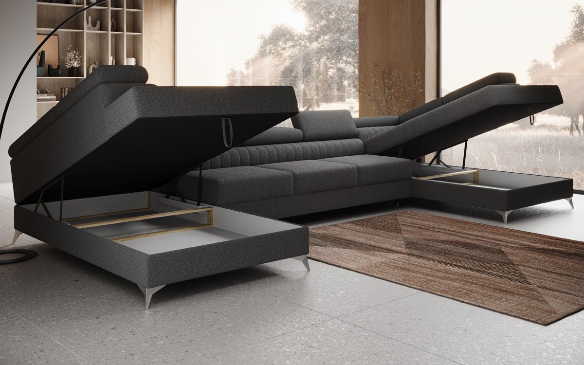 Designerbank Aurea U XXL met slaap- en klapfunctie in Bouclé
