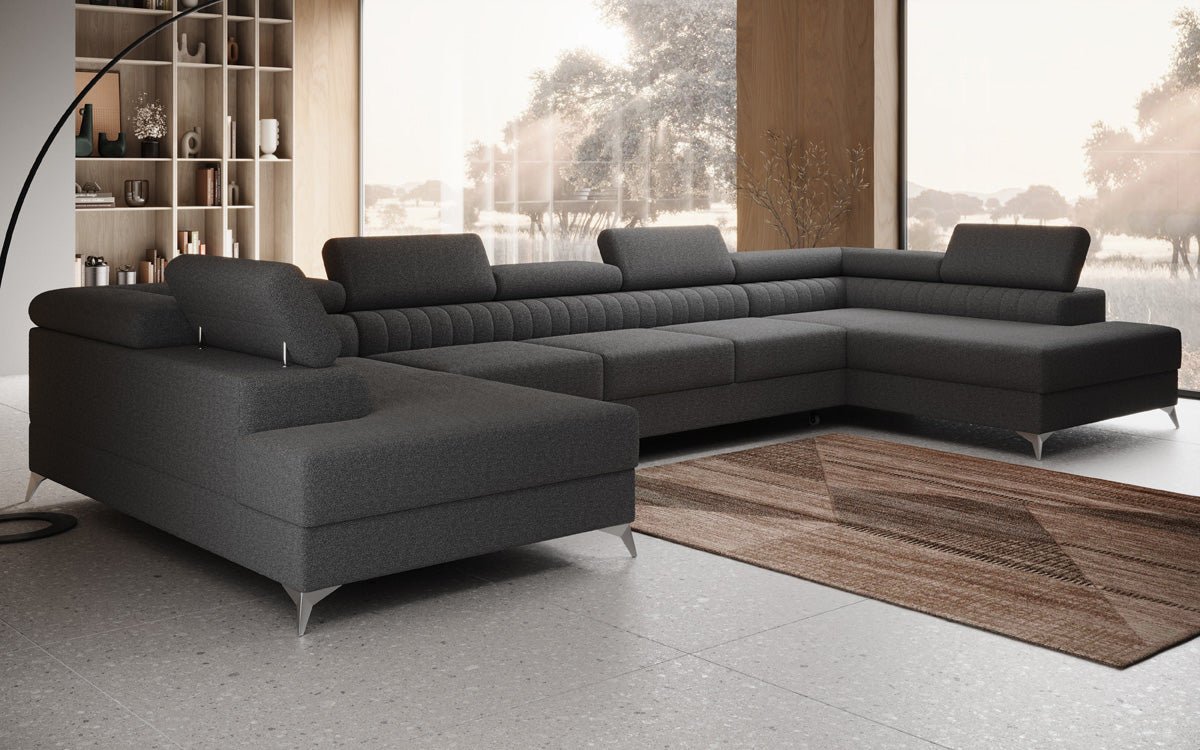 Designerbank Aurea U XXL met slaap- en klapfunctie in Bouclé