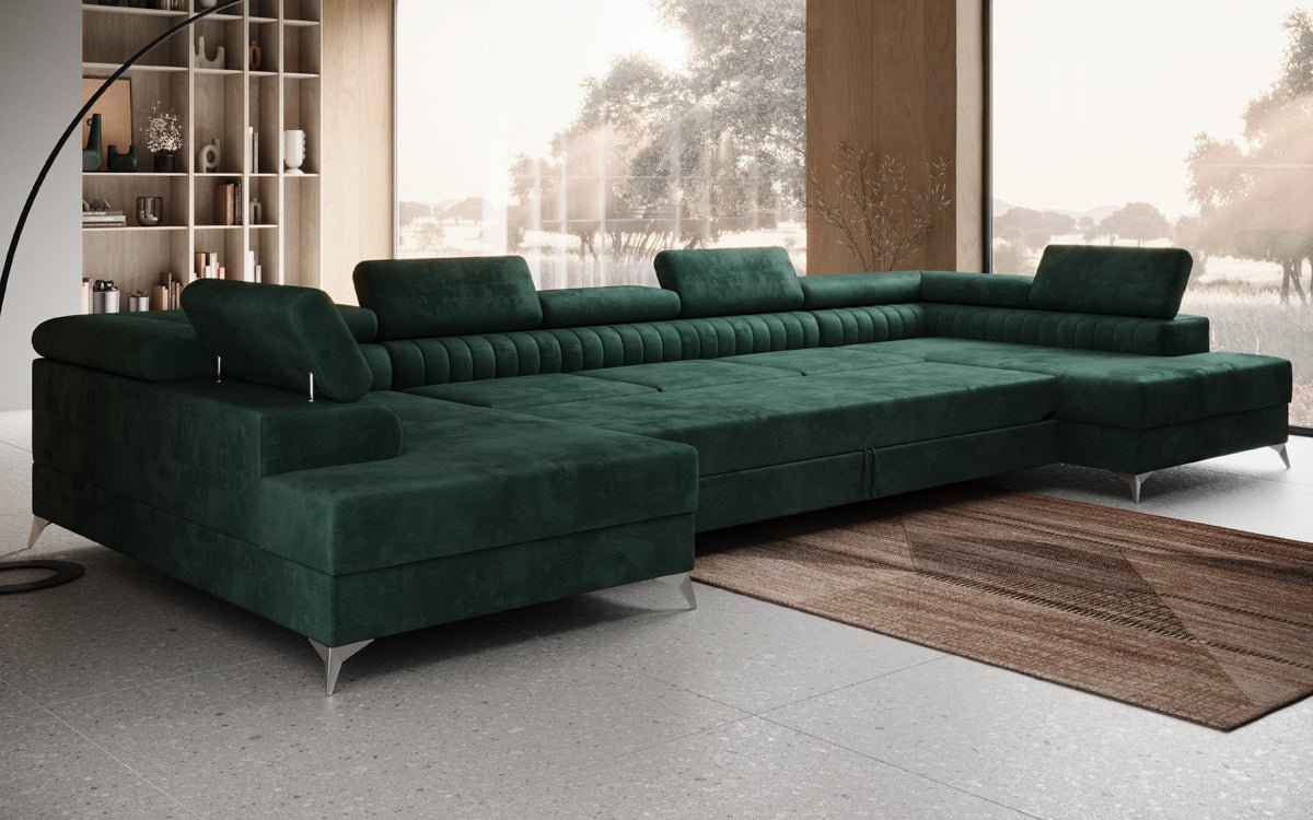 Designerbank Aurea U XXL met slaap- en klapfunctie in Fluweel