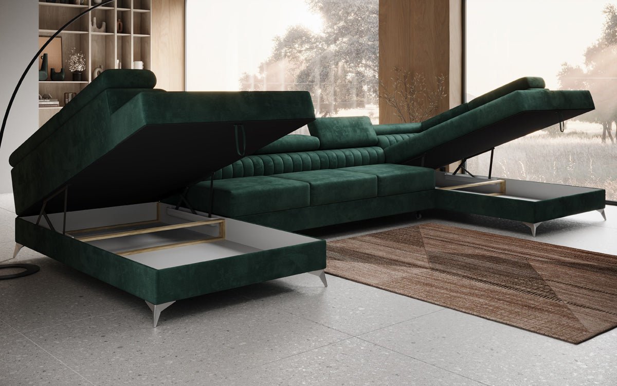 Designerbank Aurea U XXL met slaap- en klapfunctie in Fluweel