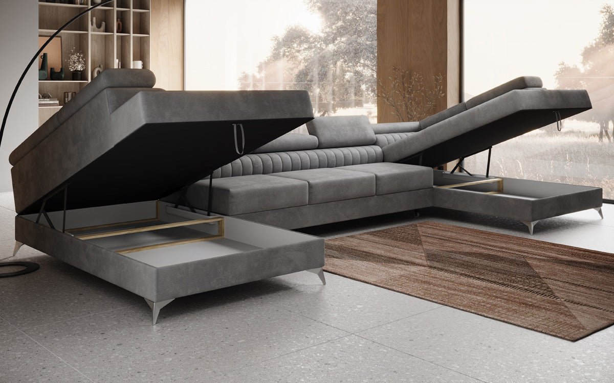 Designerbank Aurea U XXL met slaap- en klapfunctie in Fluweel