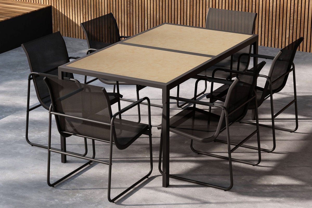 Garten Essgruppe Alento – 7-teiliges Gartenmöbel-Set aus Stahl und Polystone