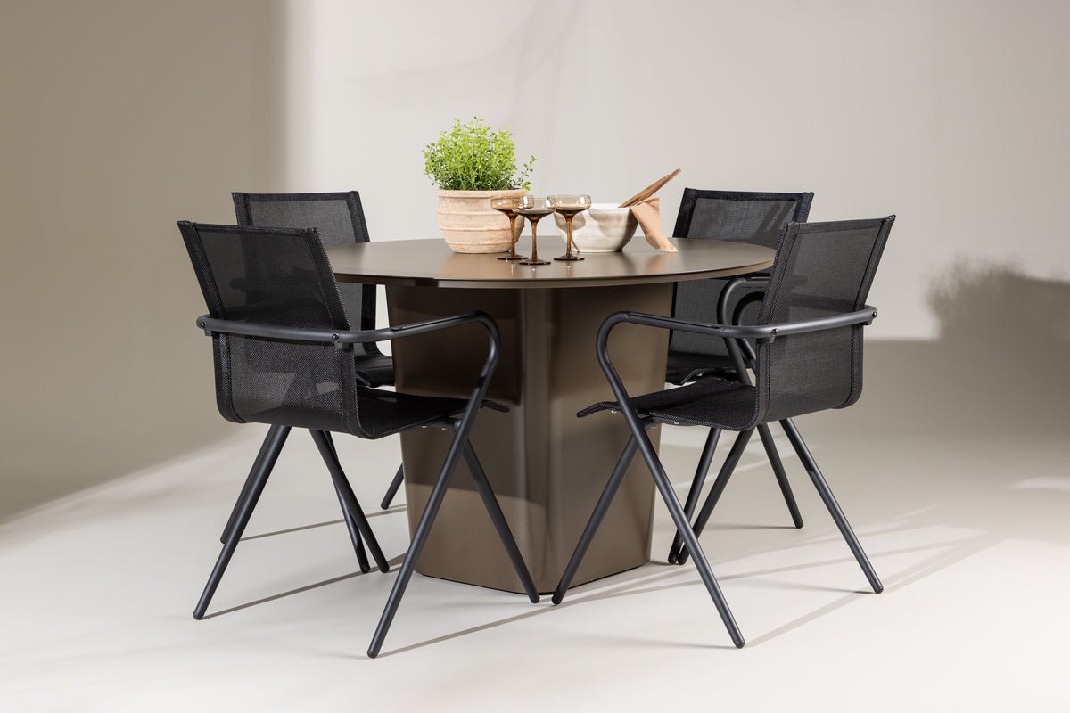 Garten Essgruppe Grace – 5-teiliges Gartenmöbel-Set mit braunem runden Tisch