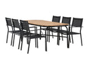 Garten Essgruppe Mirabell – 7-teiliges Gartenmöbel-Set mit Tisch aus Akazie und schwarzen Stühlen
