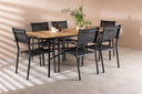 Garten Essgruppe Mirabell – 7-teiliges Gartenmöbel-Set mit Tisch aus Akazie und schwarzen Stühlen