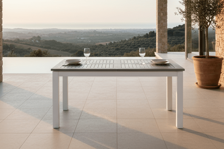 Tuin eettafel Ravello - Uitschuifbaar van 152 tot 210 cm met wit aluminium frame