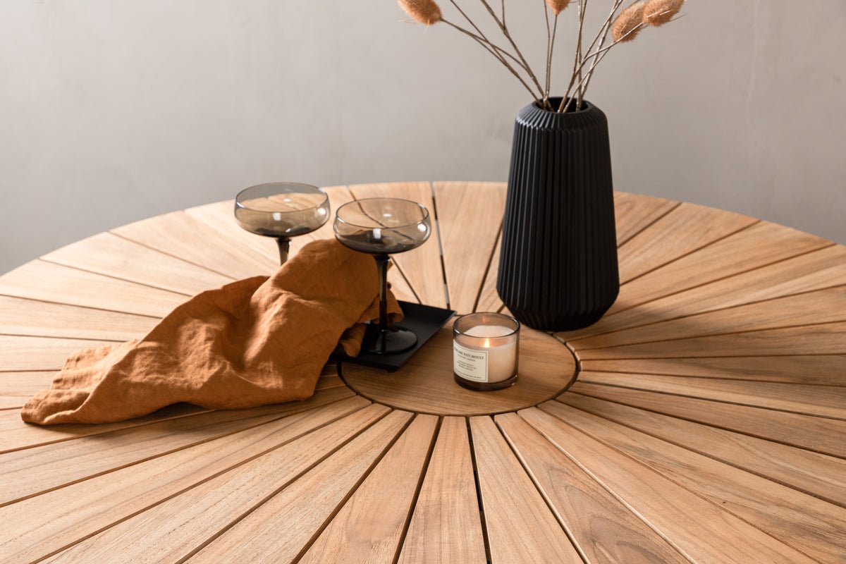 Garten Esstisch Terra - Ø 120cm aus Aluminium und Teakholz