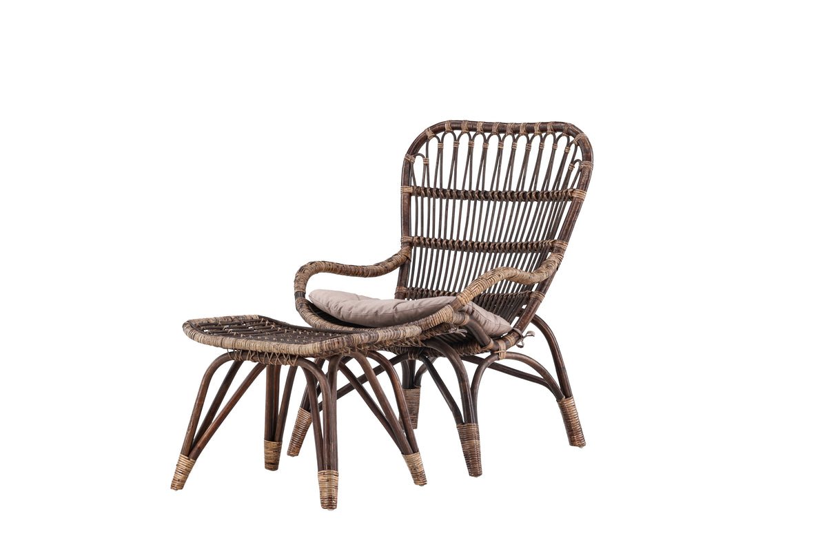 Garten-Loungesessel Neapel - aus Bambus und Rattan in Walnussbraun