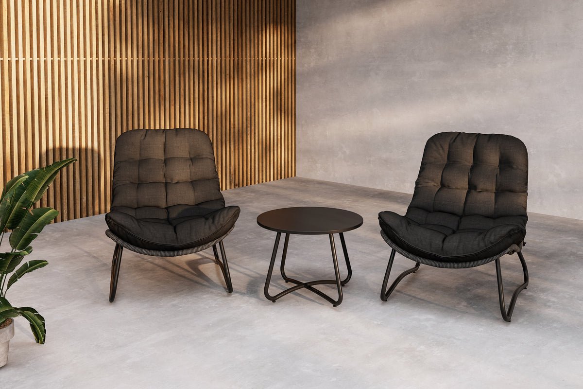Tuin Loungeset Carla – 3-delige set in Antraciet met fauteuils & tafel