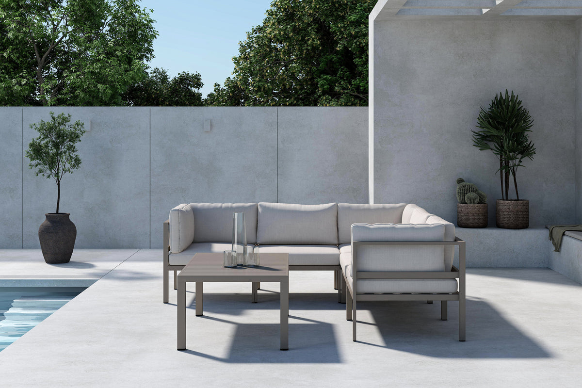 Tuin Loungeset Elvira – Hoekbank met salontafel en beige kussens