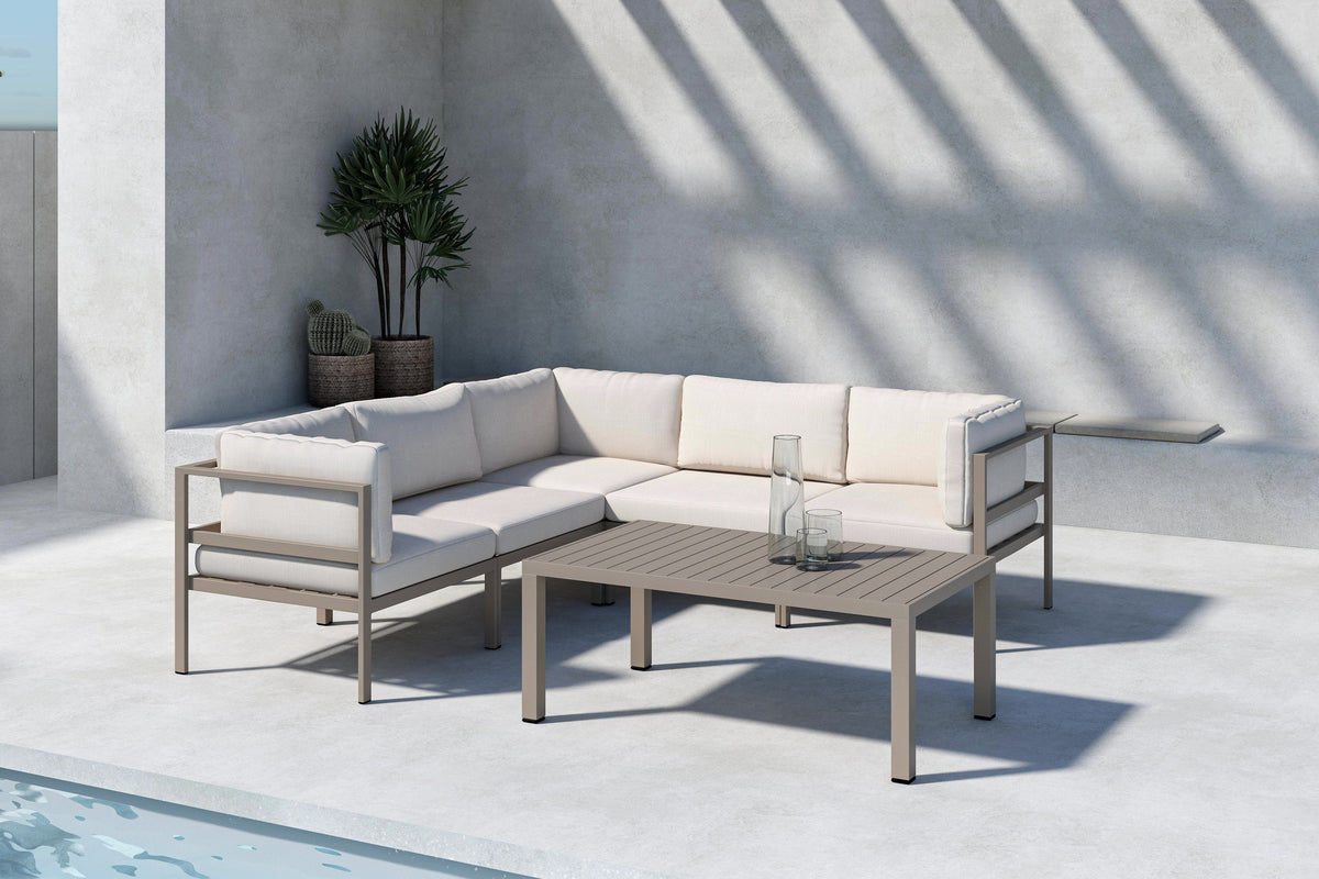 Tuin Loungeset Elvira – Hoekbank met salontafel en beige kussens