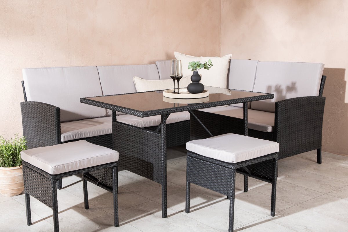 Garten Loungeset Kaiser – aus Polyrattan mit Glasplatte & Kissen